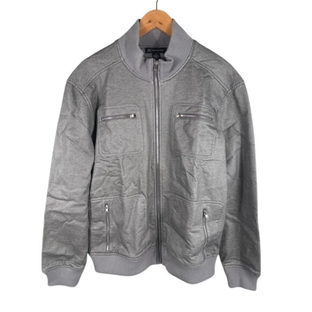 INC International Concepts Bomber Jacket Mens XL Gray‎ Full Zip Fleece Lined